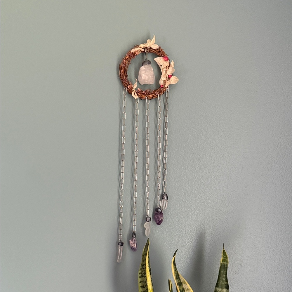 Bohemian Dreamcatcher with Pink Accents Yuva Kala Crystal Wreath Teen Bedroom